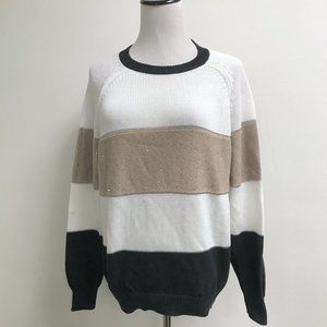 Perserico black white tan stripes sequin crewneck cotton sweater top Italy i48 L